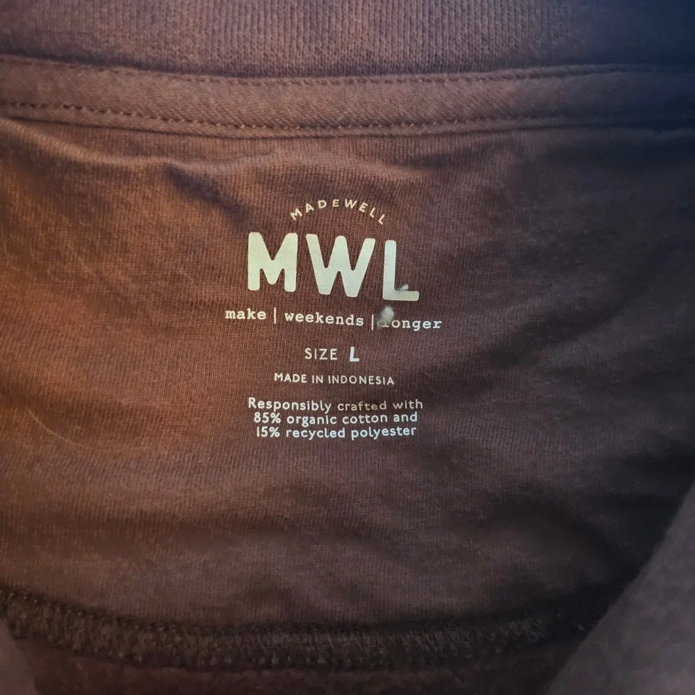 Madewell MWL Men's Pullover Sweatshirt Quarter Zip Burgundy Cotton Blend Size L - Picture 3 of 3